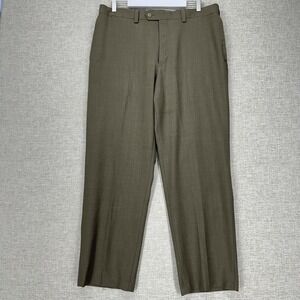Haggar Dress Pants Mens 36 Green Flat Front No Iron Straight Leg Repreve Classic